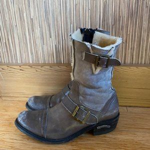 Sendra Shearling Moto Combat Ankle Boots Grey